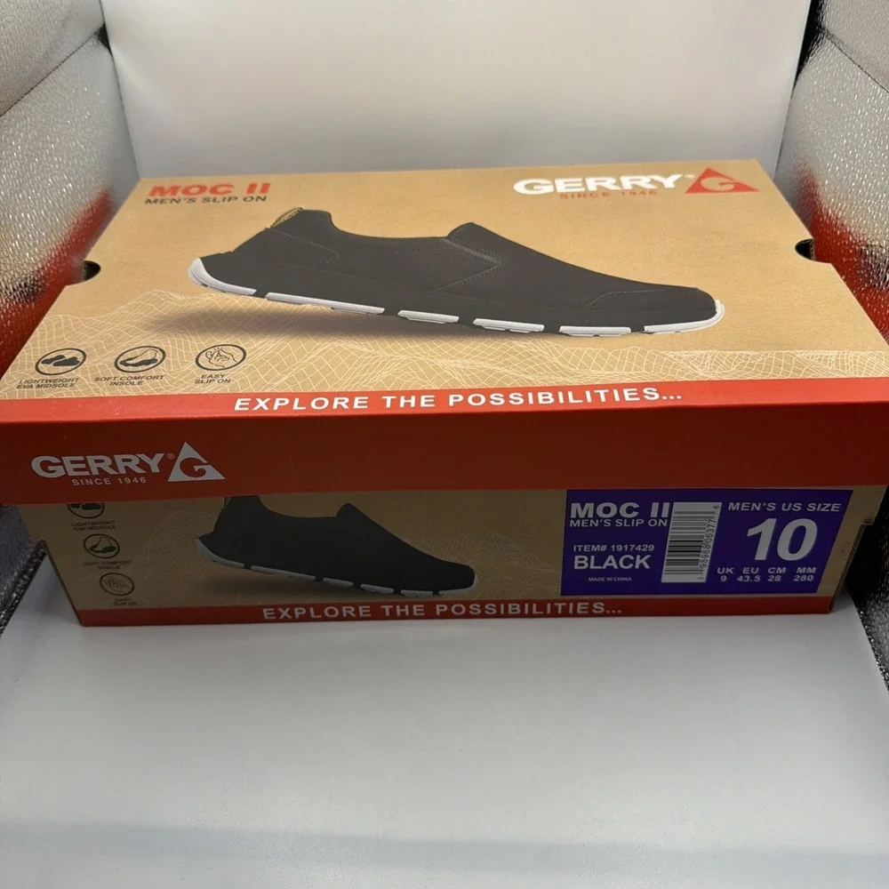 Gerry Moc II Slip-On Casual Shoes Men's Black Flexible Lightweight Comfort - 10‎